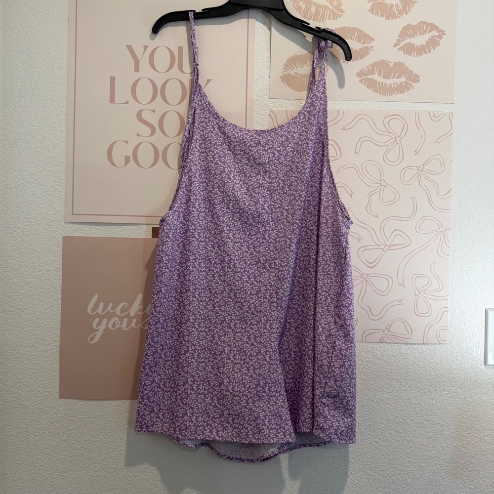 Shein Curve Purple Ditsy Floral Cami Top Plus Size 0XL Spaghetti Strap Tank